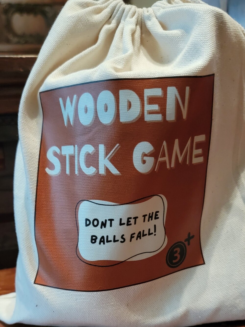Wooden Stick Game Tote Bag - Brown and Cream